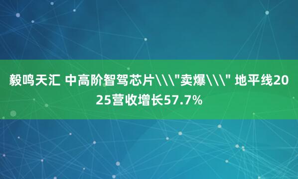 毅鸣天汇 中高阶智驾芯片\＂卖爆\＂ 地平线2025营收增长57.7%